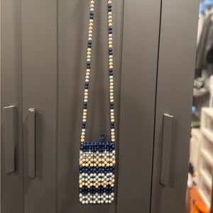 Beaded Blue and White Crossbody Phone Bag